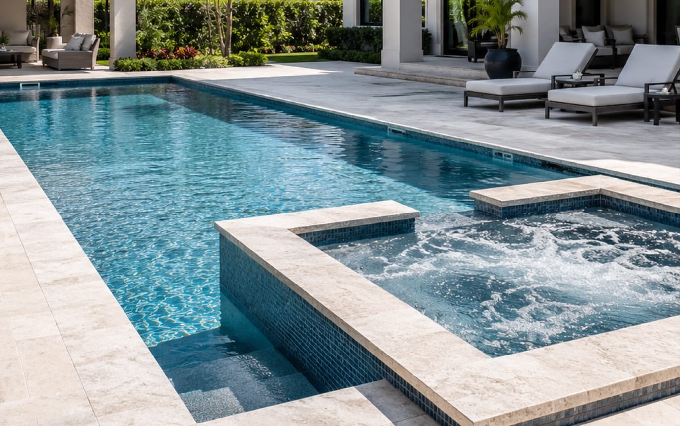 Renovated resort-style swimming pool and deck