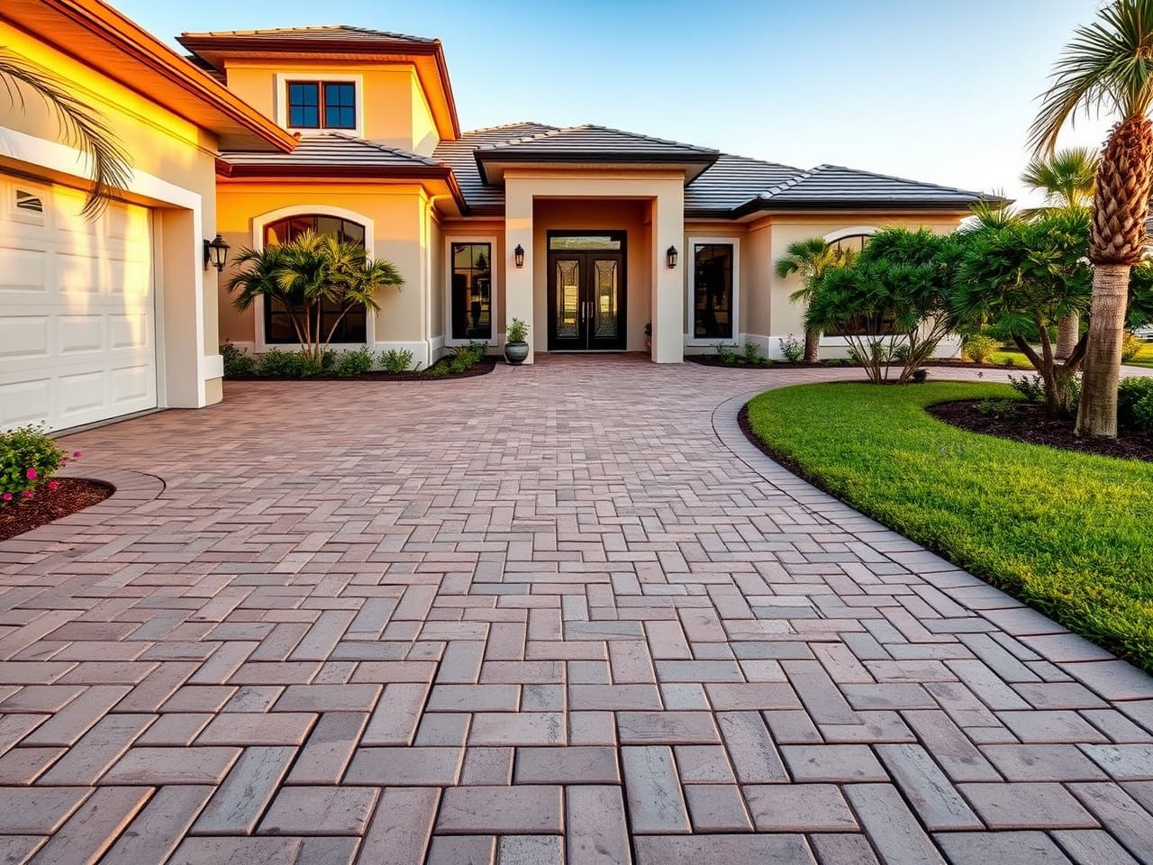Finished paver driveway at a South Florida home