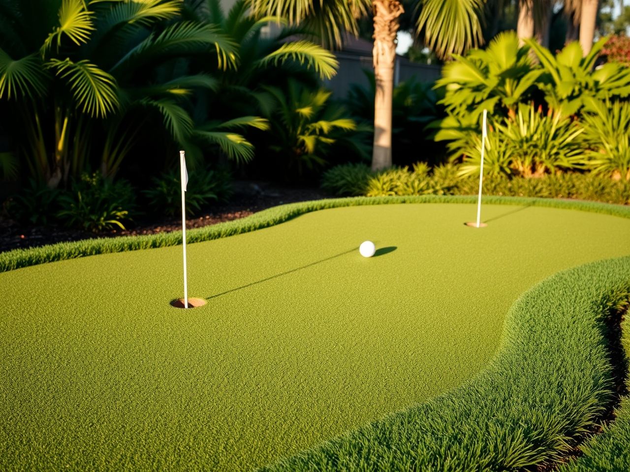 Backyard putting green with short dense turf