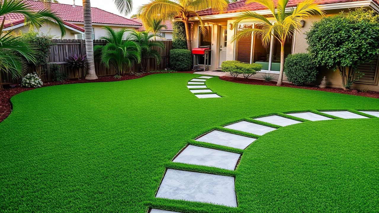 Backyard transformed with a fresh artificial turf lawn